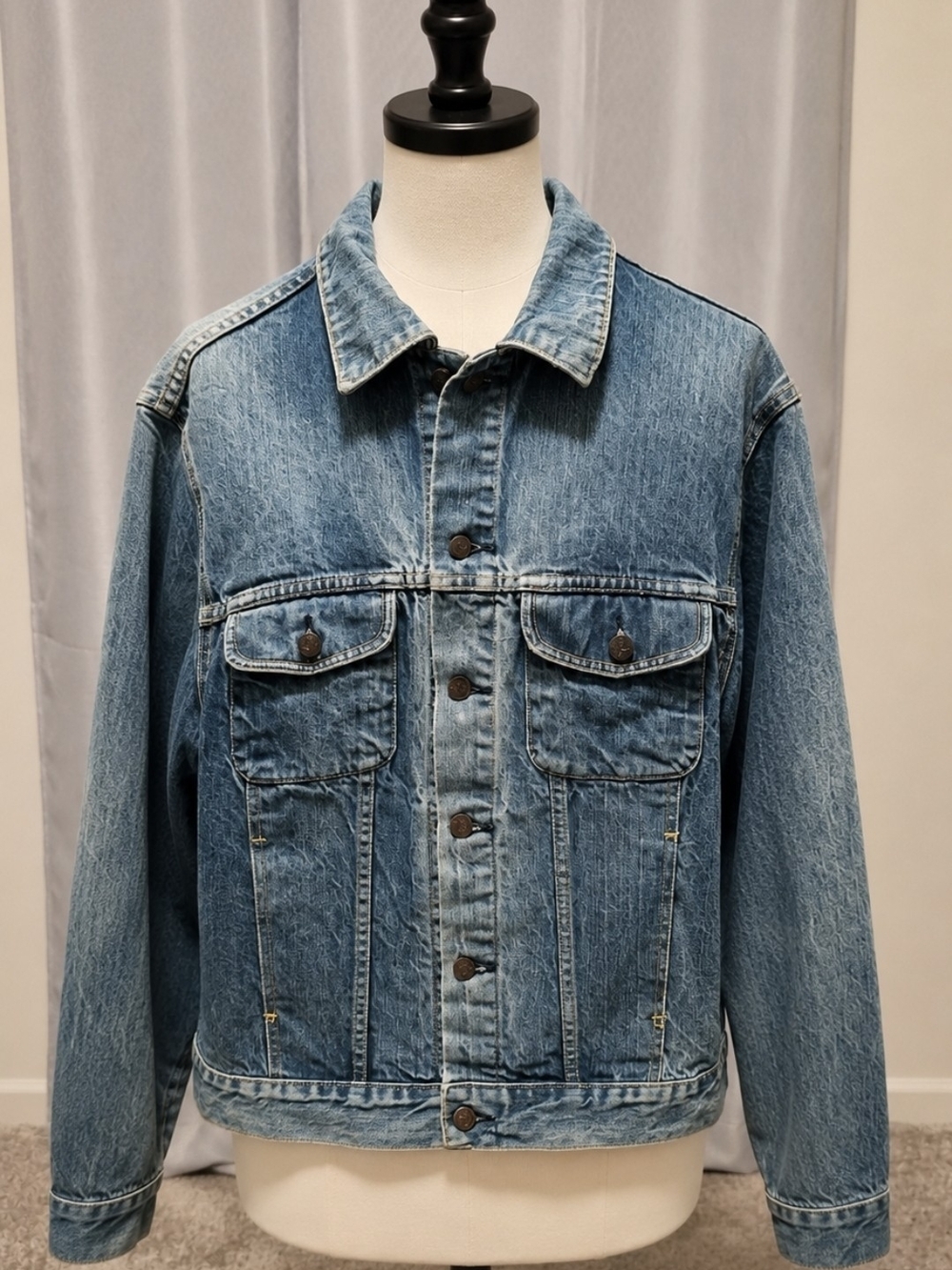Vintage Structure Denim Jacket Men's Large 100% Cotton Blue Jean Trucker Jacket